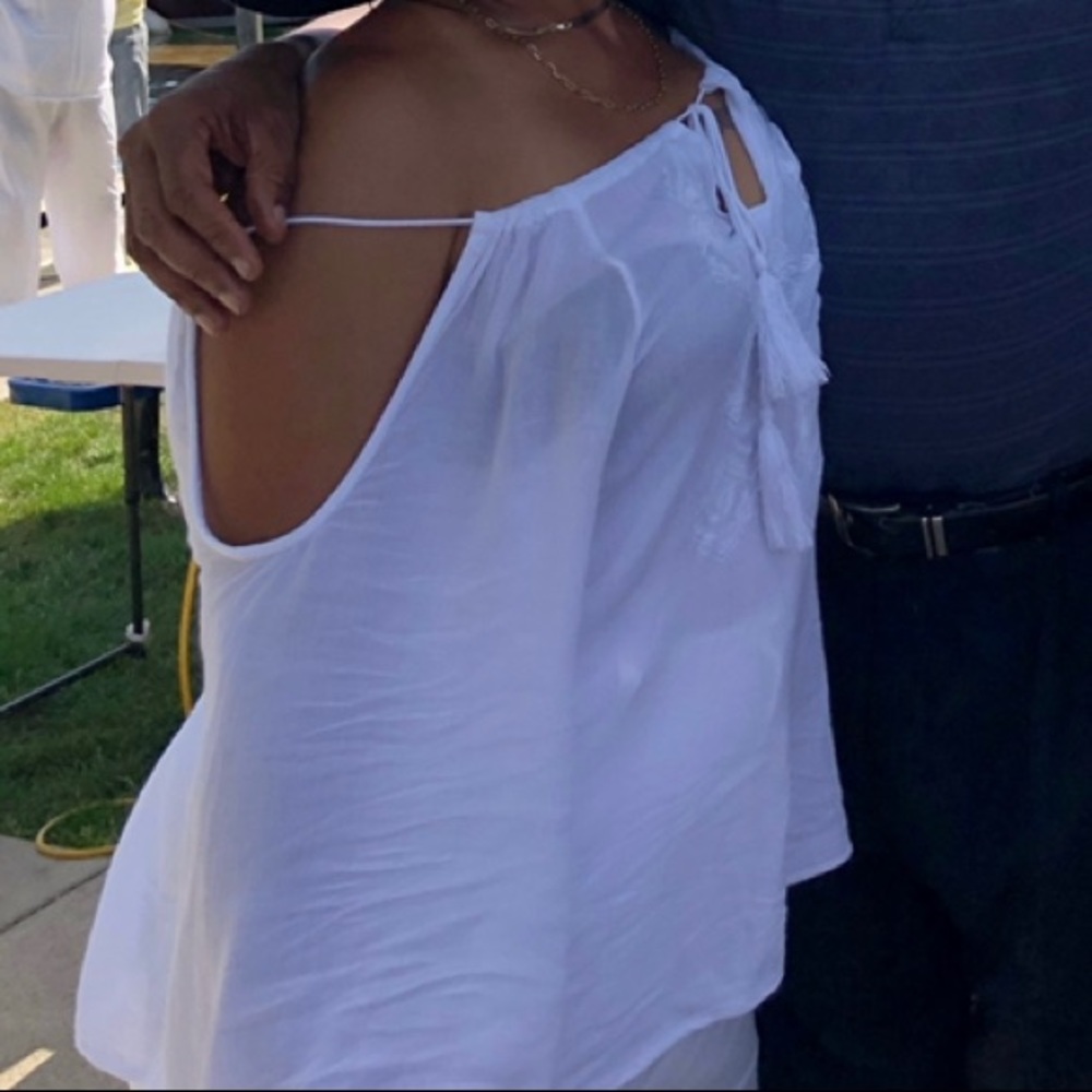 Off the shoulder cold shoulder top white to creamy white